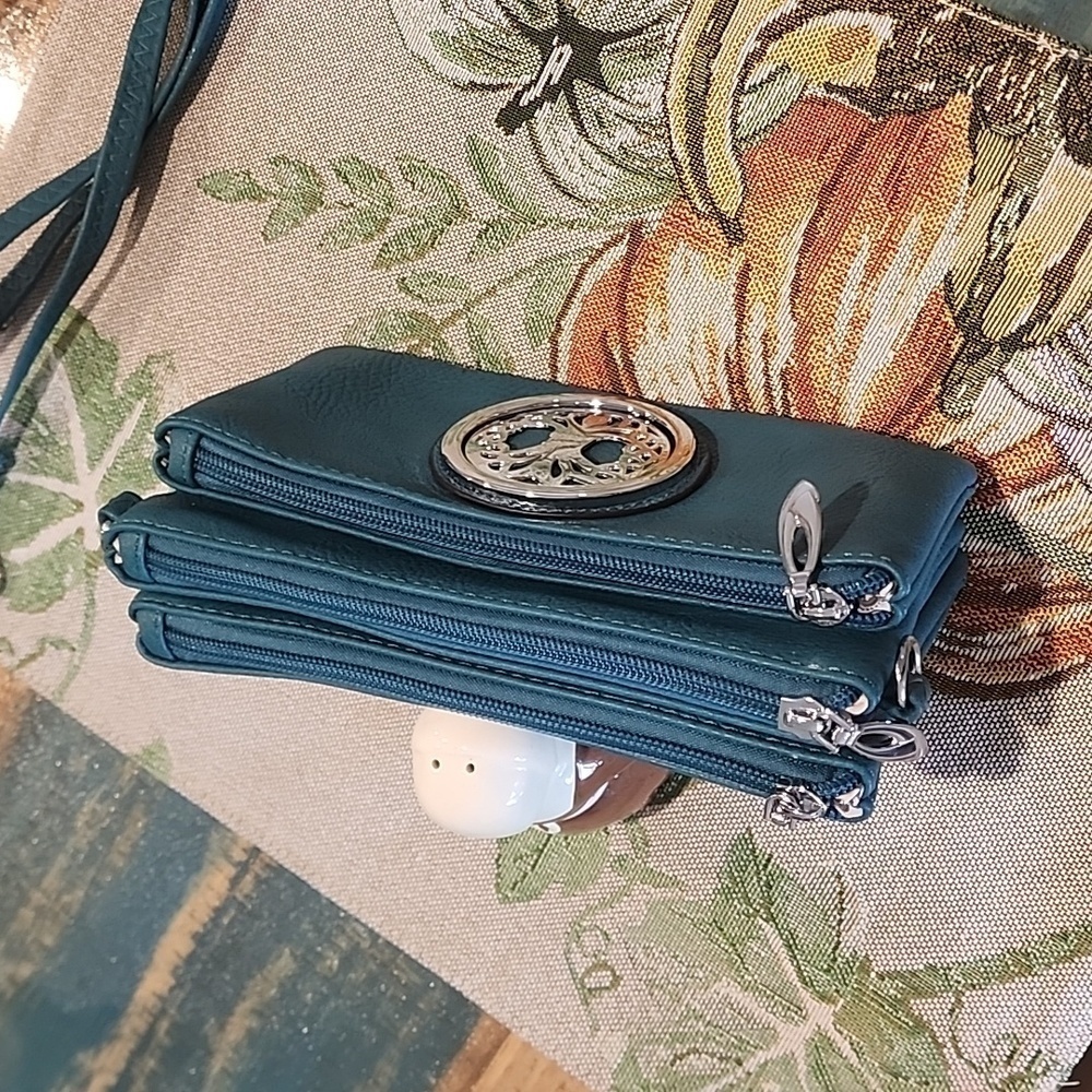 Teal Vegan Leather Crossbody or Clutch - Picture 7 of 12